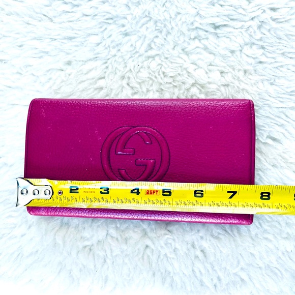 Gucci GG Logo Grain Leather Magenta/Dark Pink Long Wallet - Picture 14 of 16